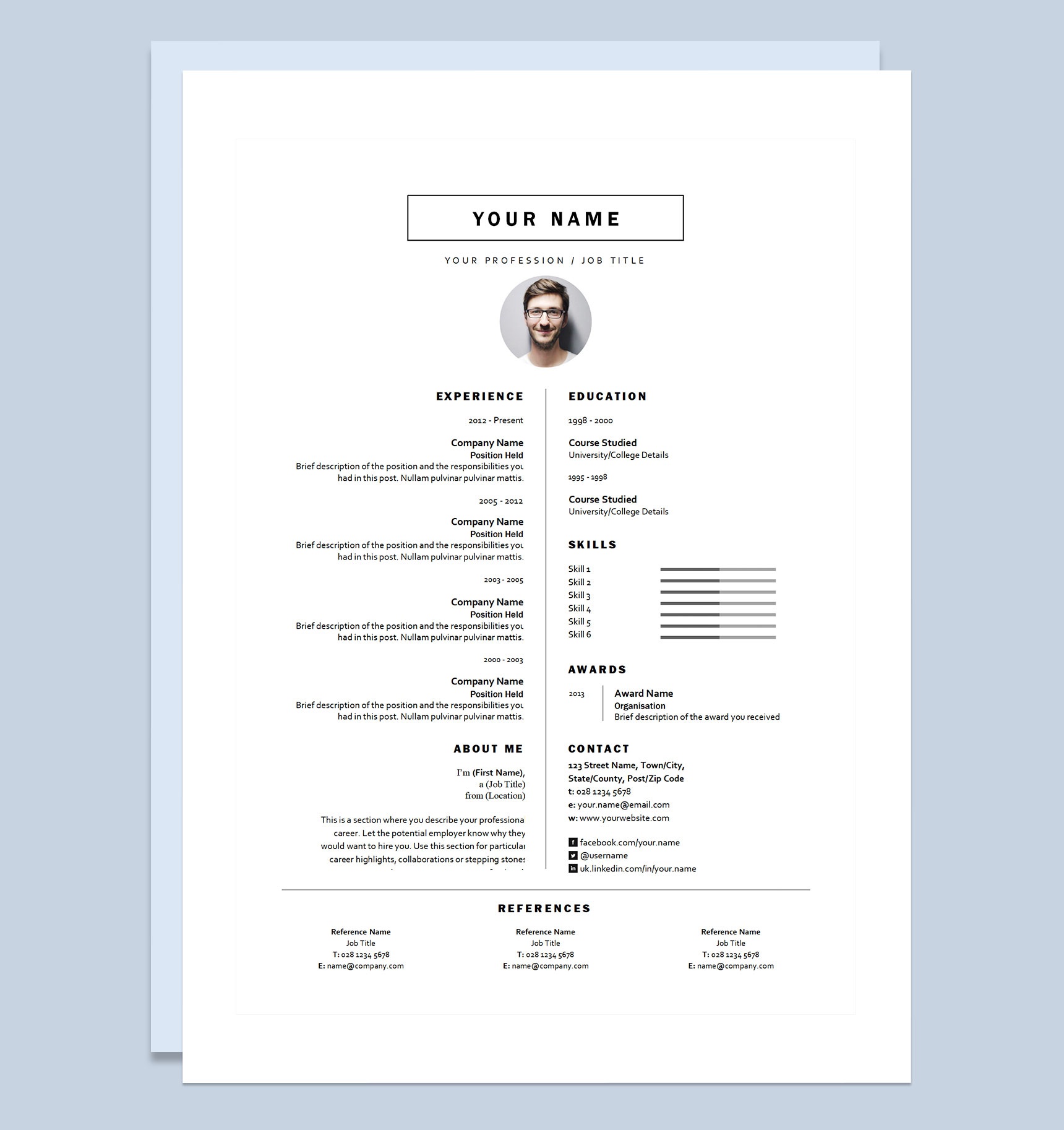白色极简风外企求职通用个人简历英文简历自荐信Word模板