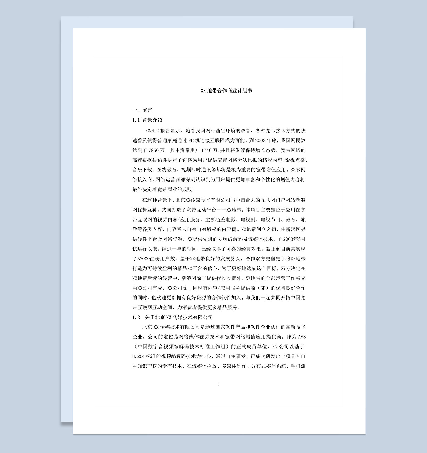 传媒技术公司与网站合作商业计划书Word模板