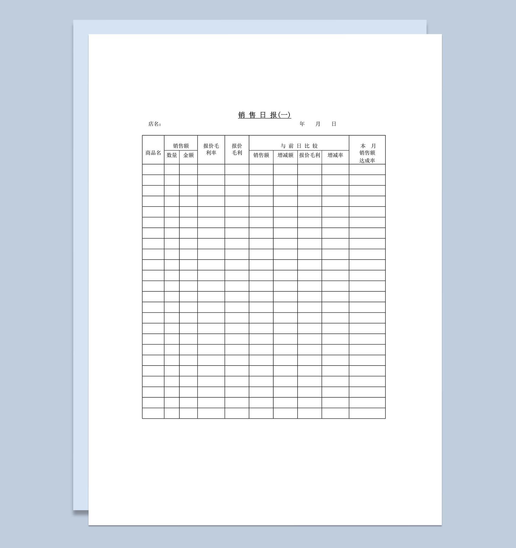 销售日报商品销售额统计word模板