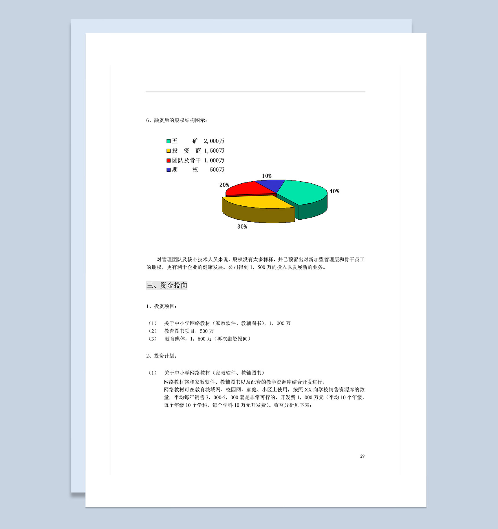XX小学教育教学网商业计划书Word模板
