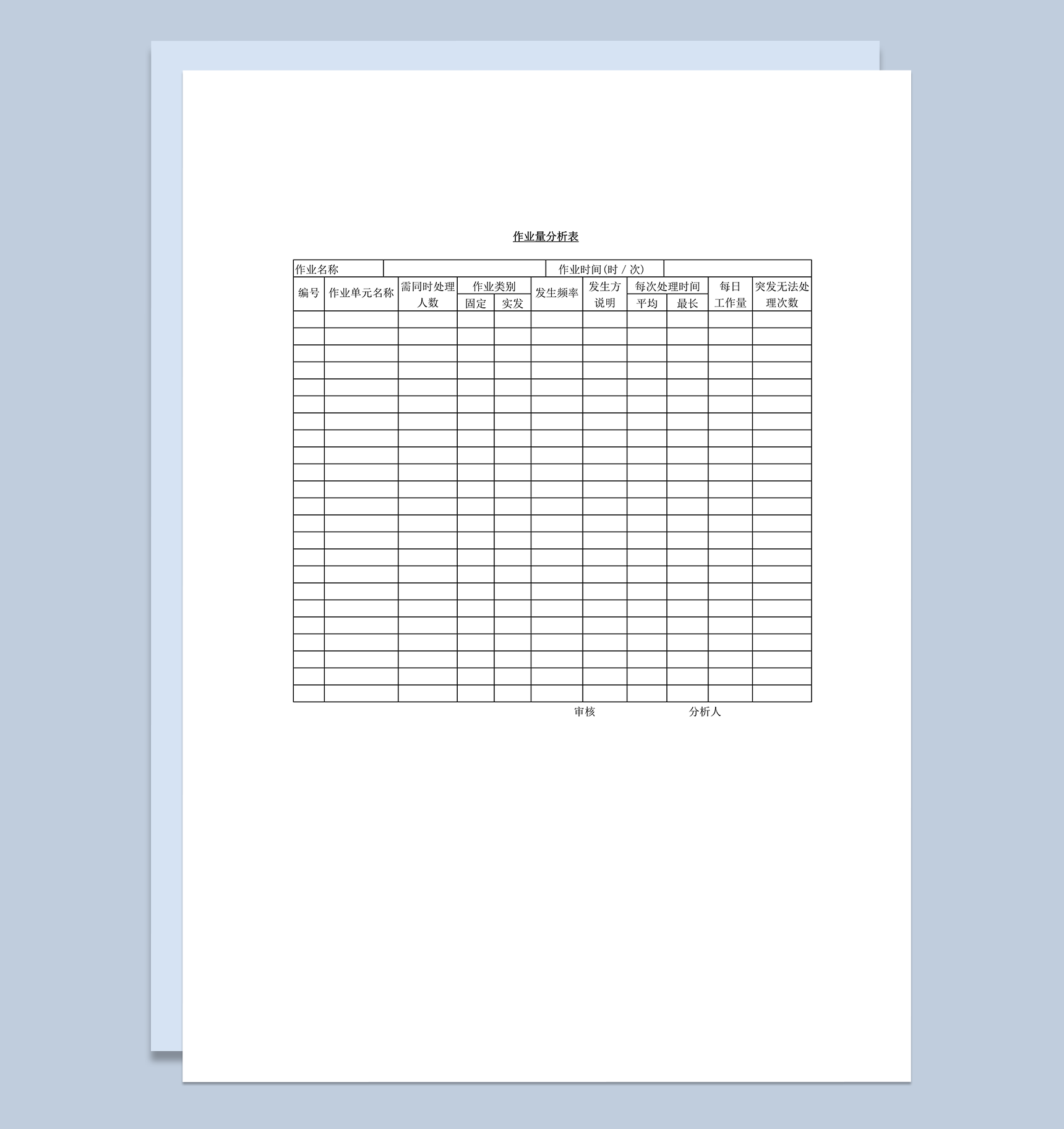 部门作业标准时间工作环境技术评比研究表word模板