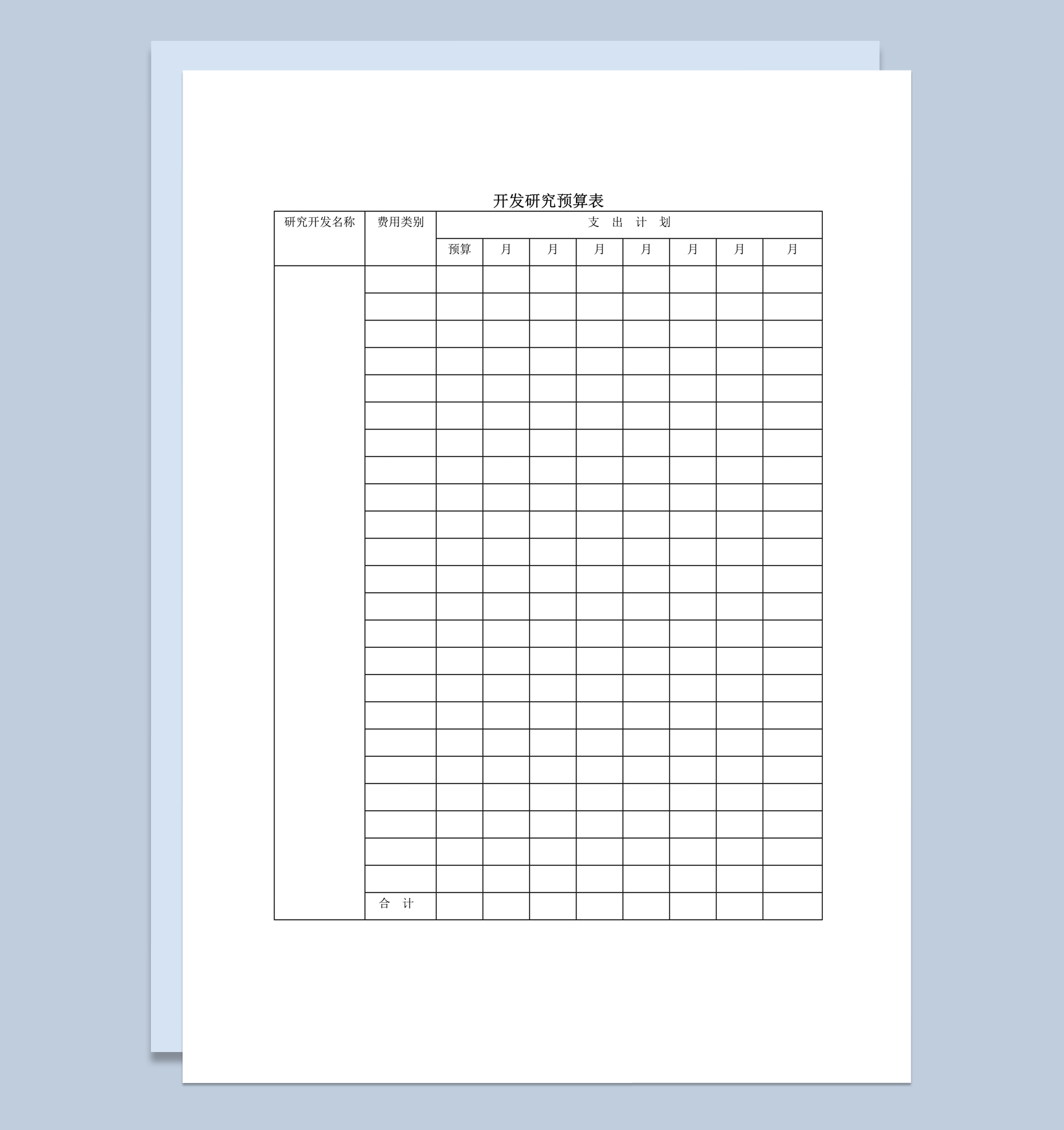 项目开发研究预算支出计划报表word模板