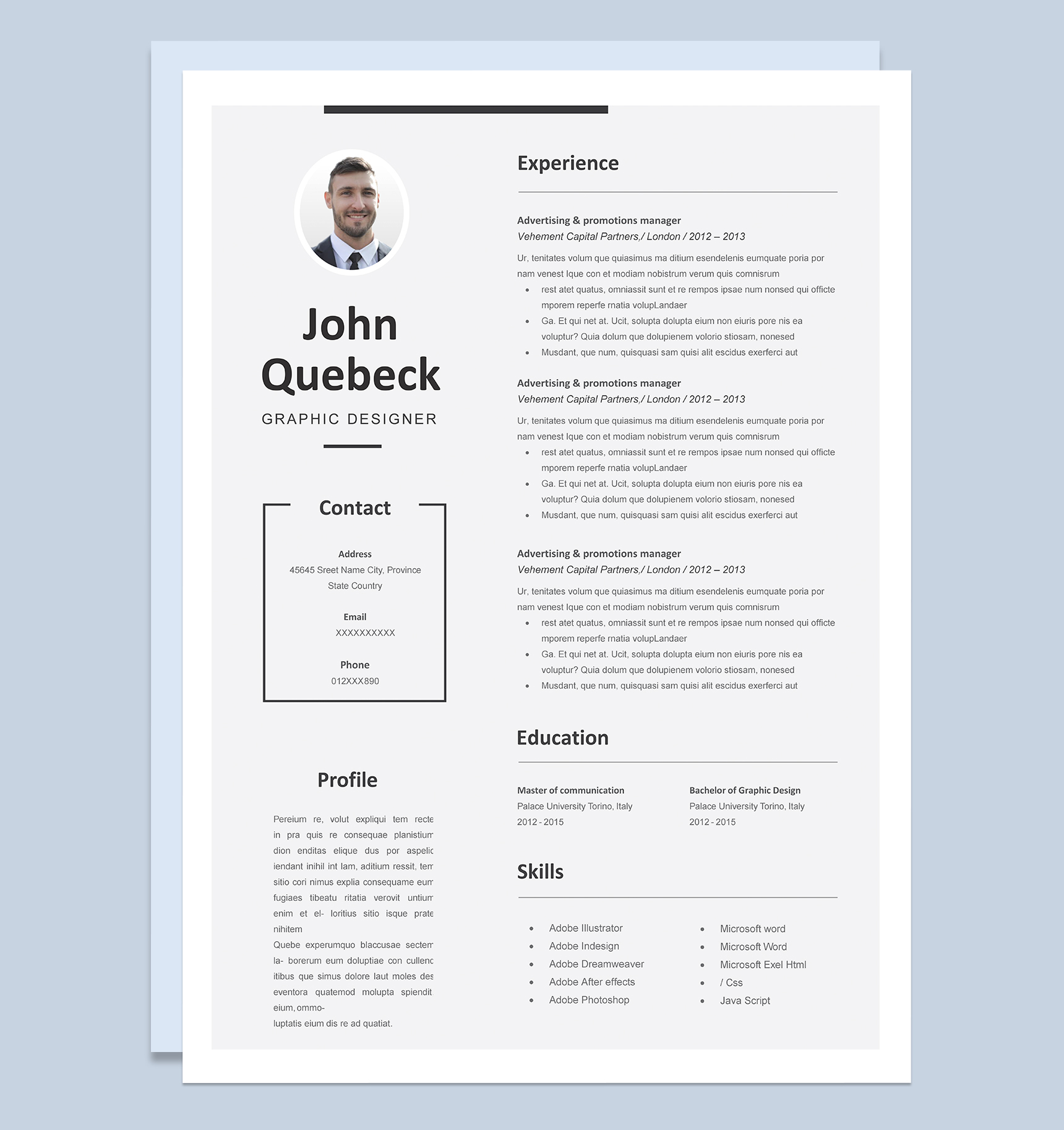 简洁大气平面设计师岗位个人英文简历Word模板