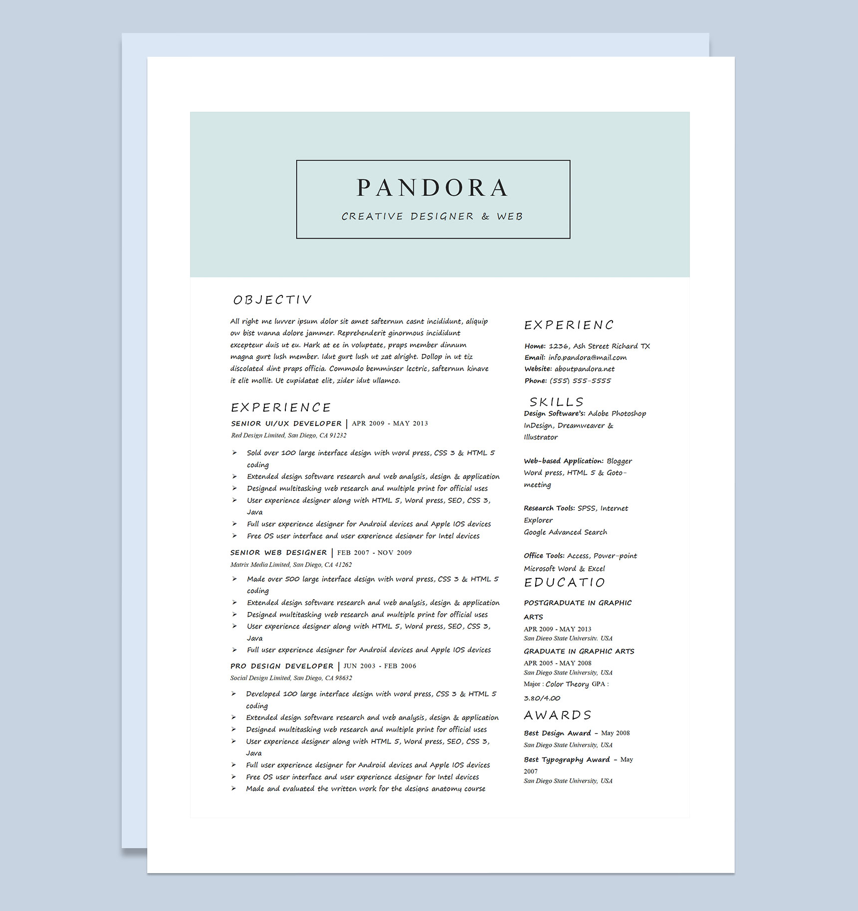 创意设计师和网页设计师通用的求职简历个人简历自荐信Word模板