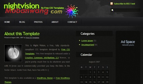 黑色夜视BLOG网页模板