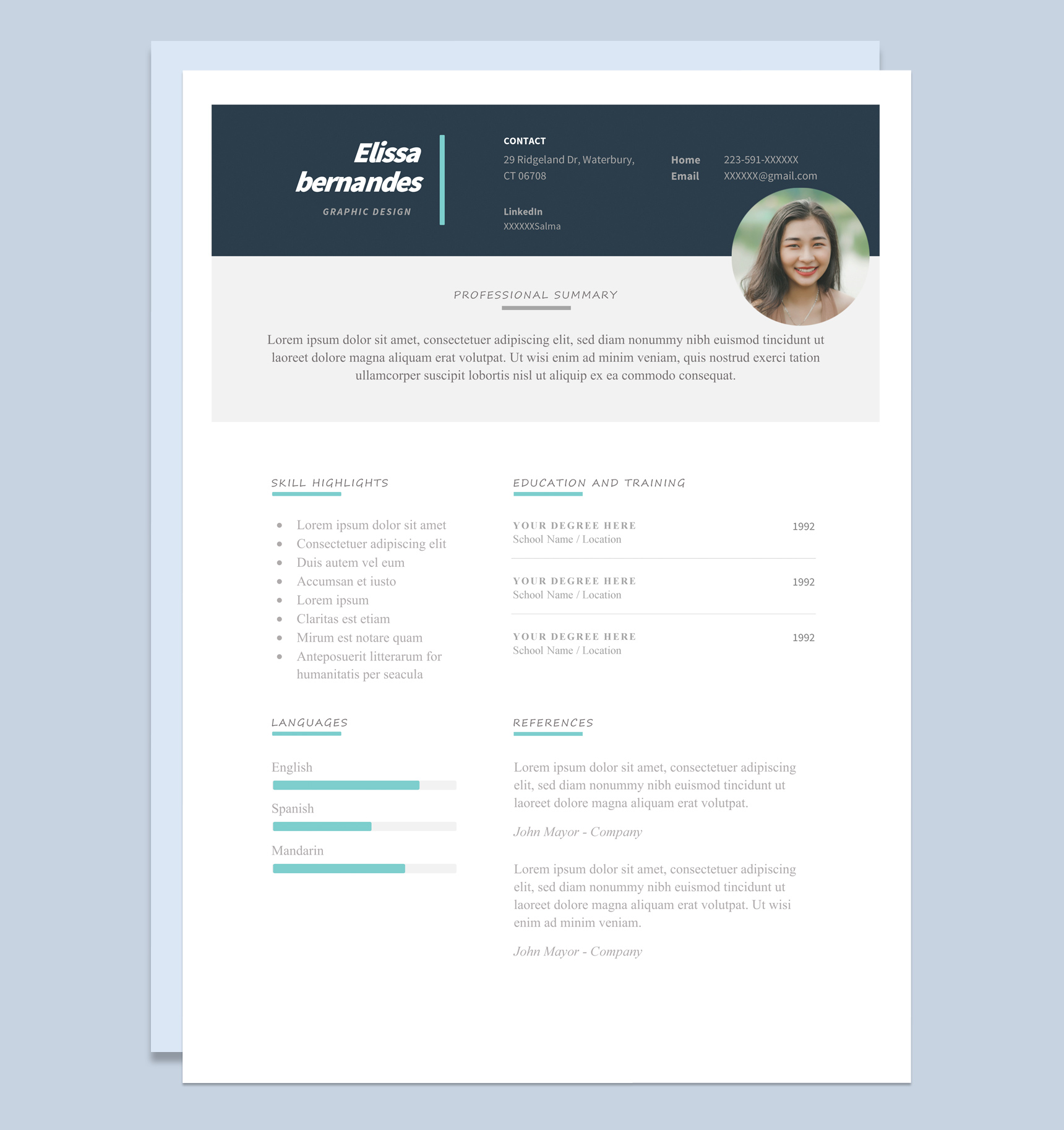 白色商务风格翻译专业求职英文简历Word模板