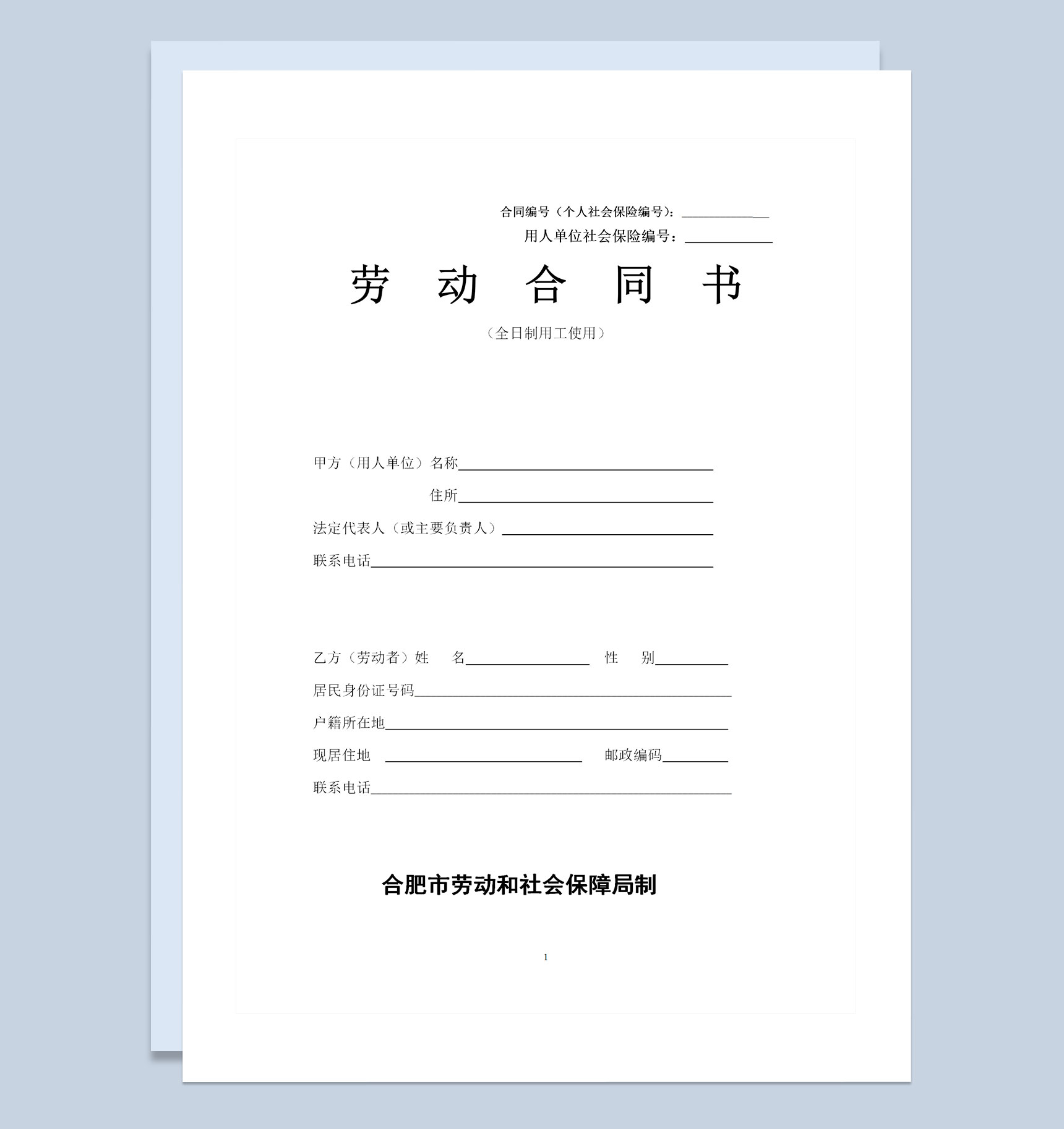 全新合肥市企业员工聘用劳动合同范本Word模板