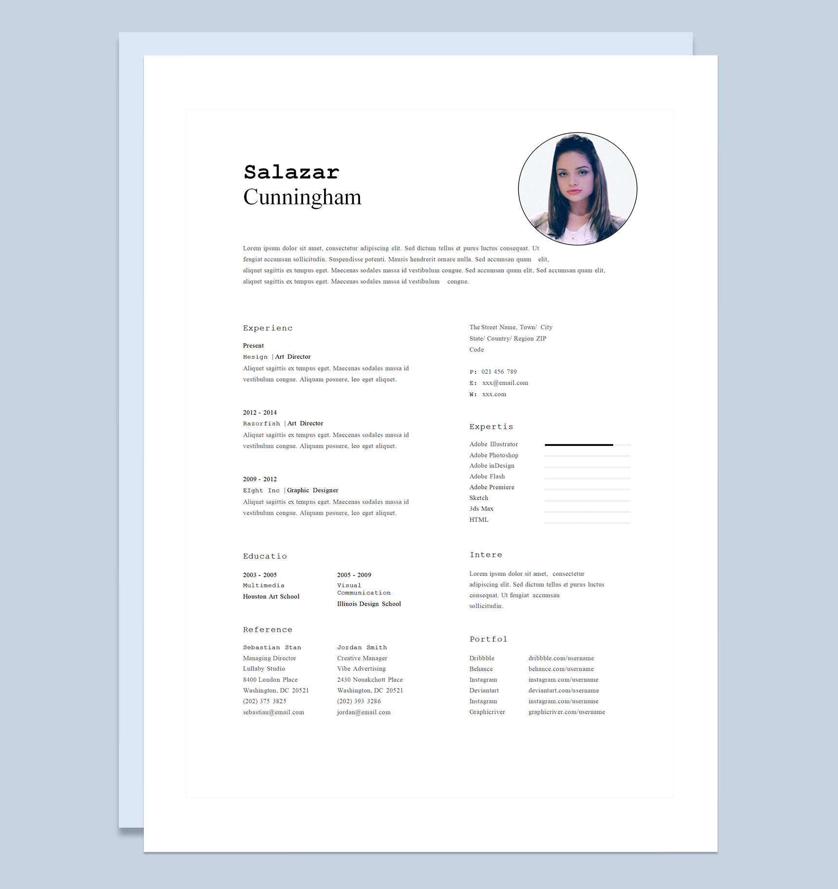 简约风外企艺术总监求职通用个人简历自荐信Word模板