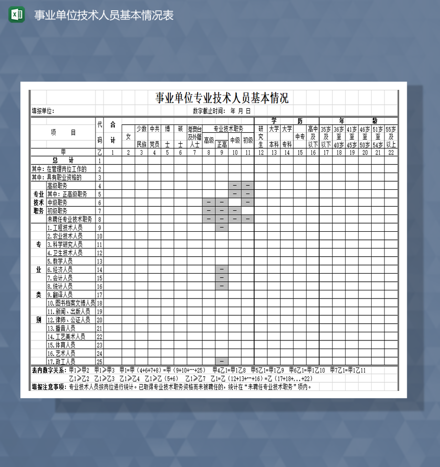 事业单位技术人员基本情况表Excel模板