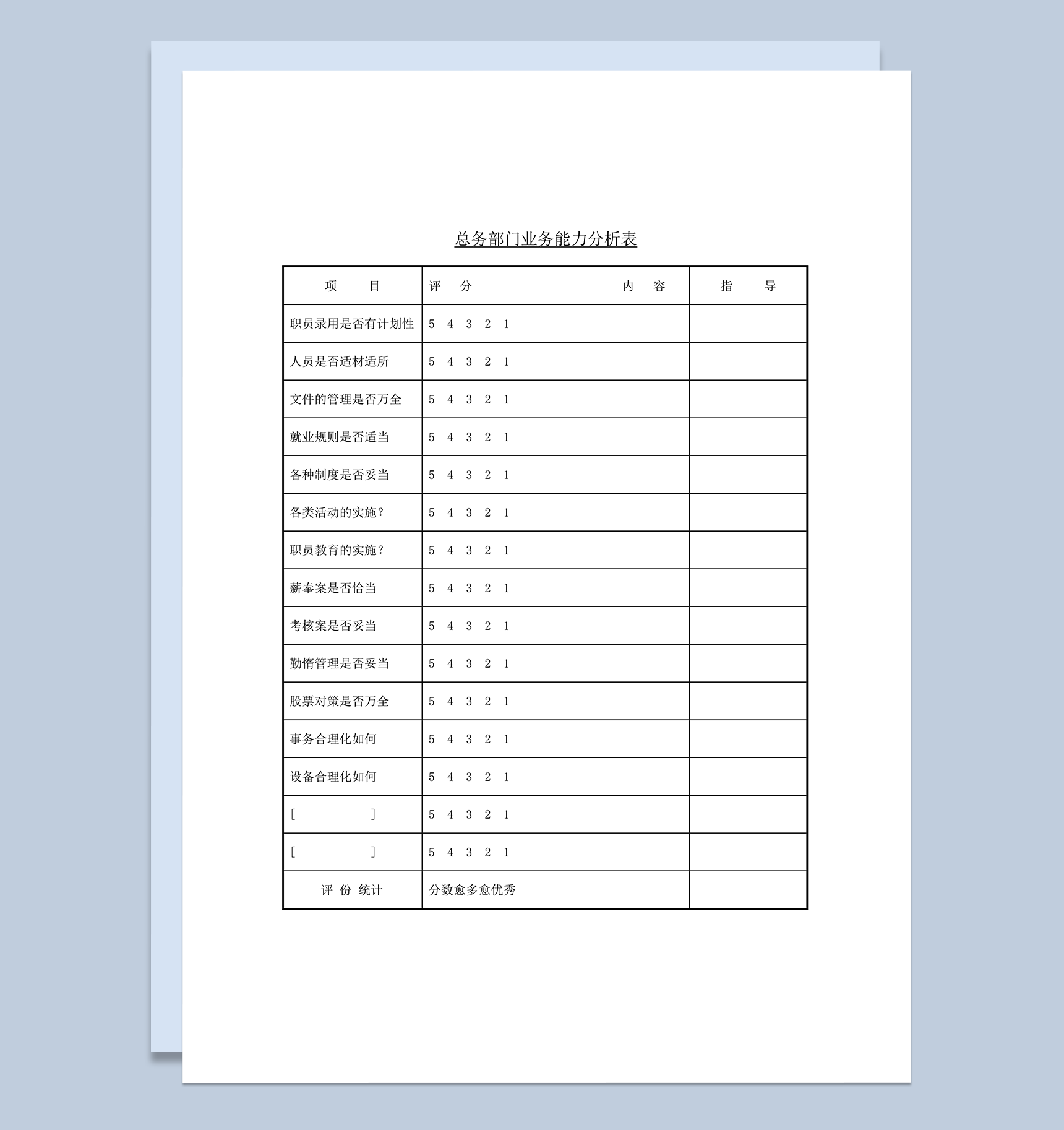 总务部门项目业务能力分析明细报表word模板