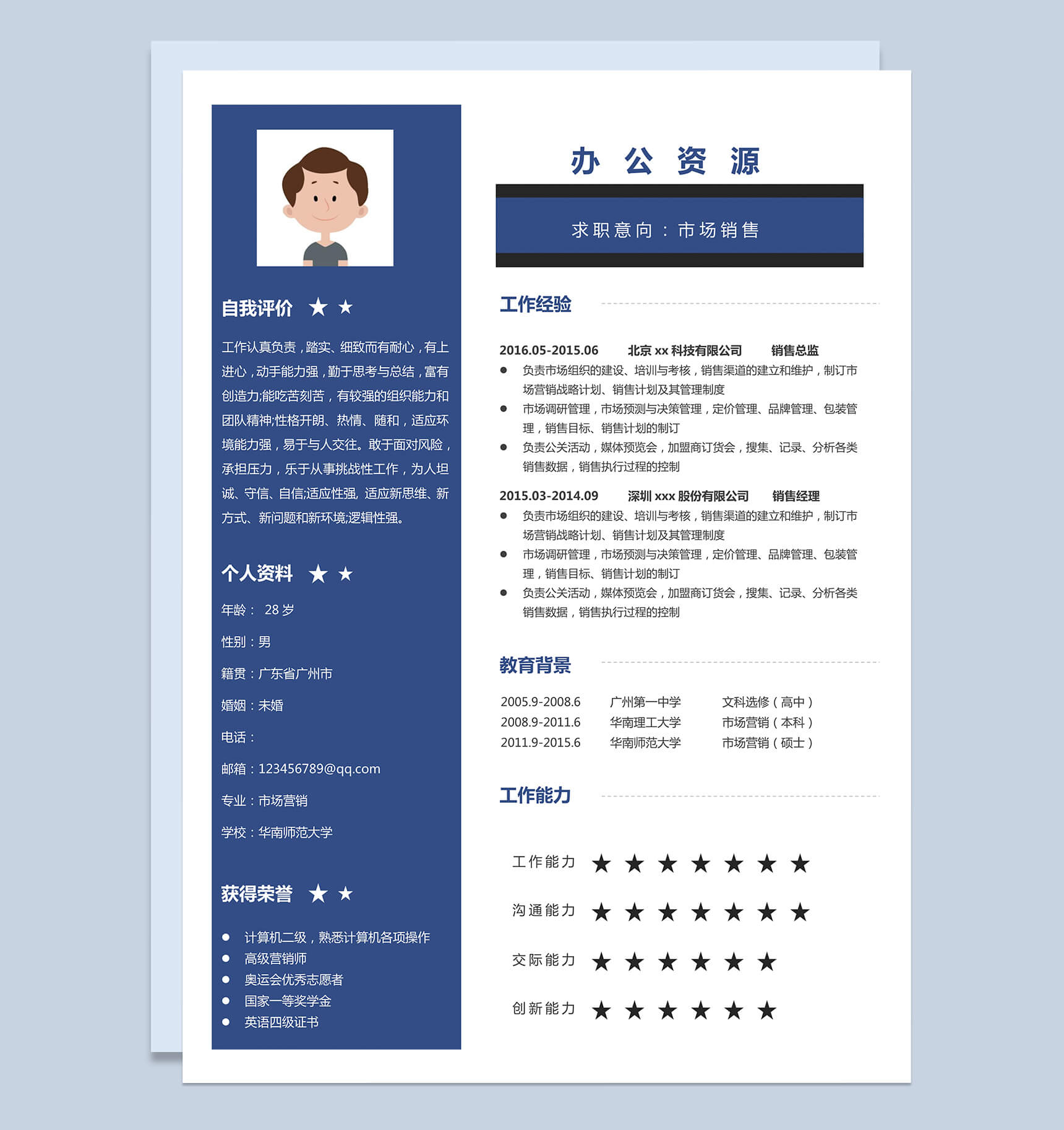 商务市场销售求职简历销售主管个人简历Word模板