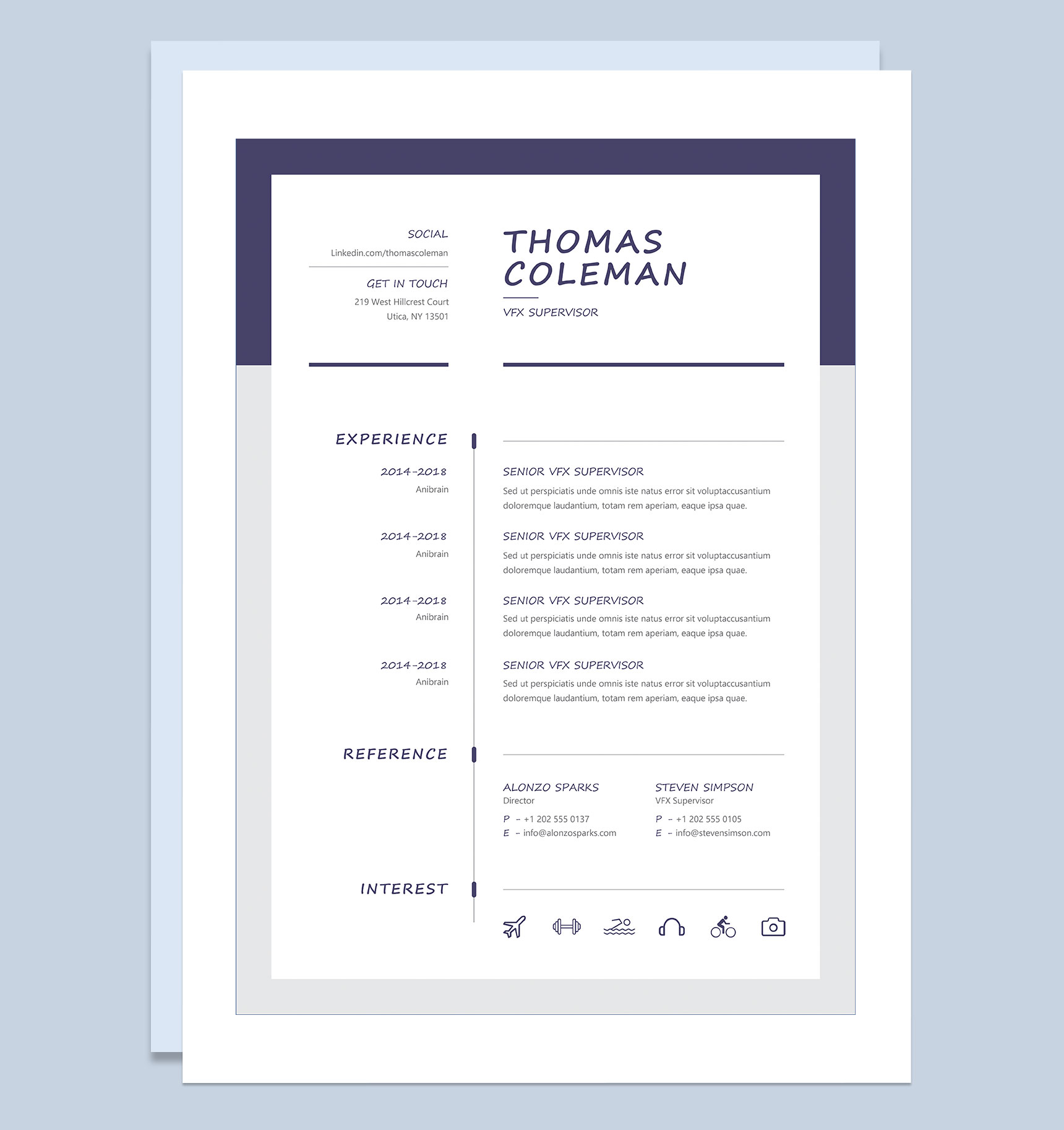 企业特效总监特效主管通用个人简历求职简历Word模板