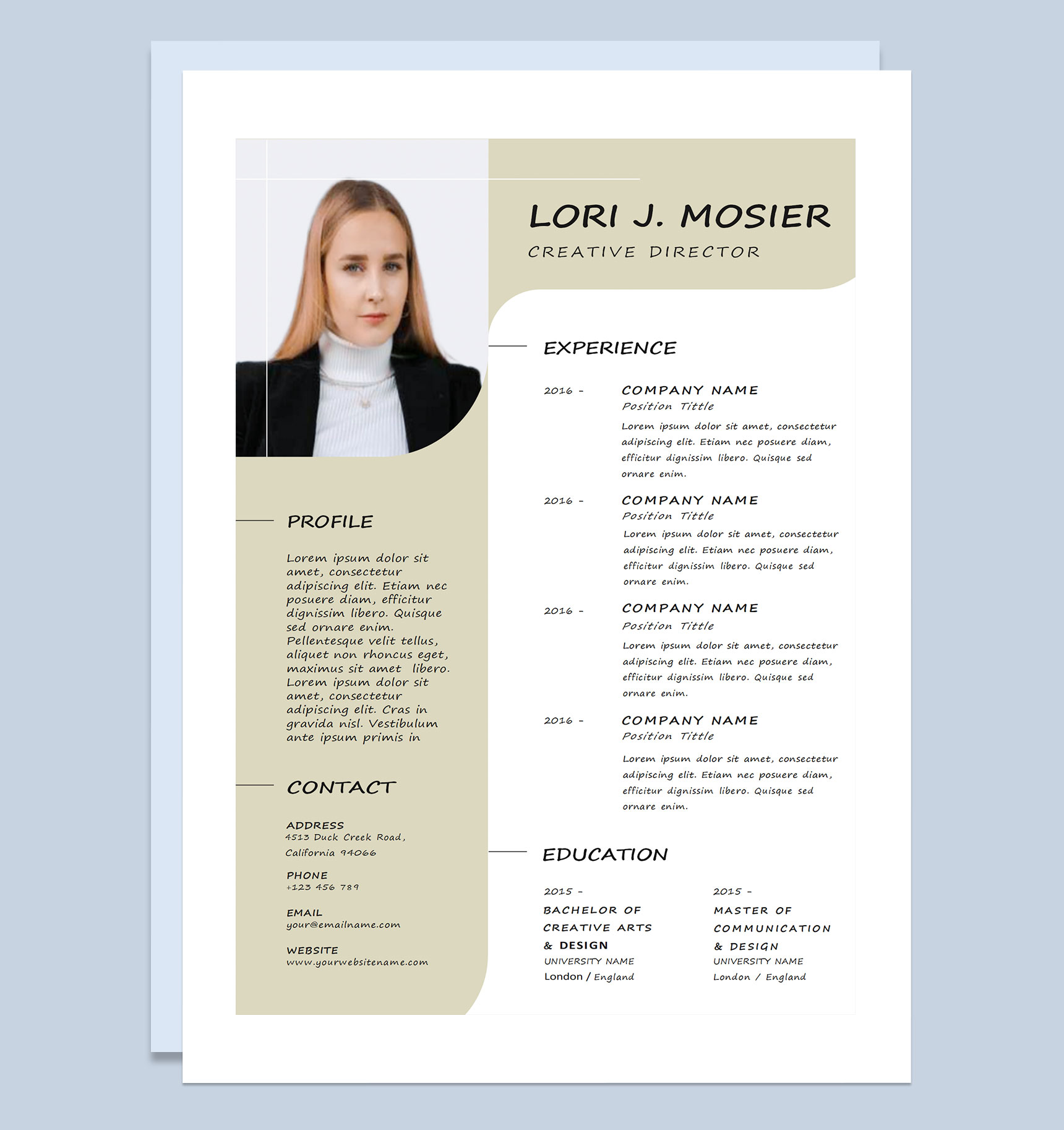 创意总监设计师通用英文简历个人简历求职简历Word模板