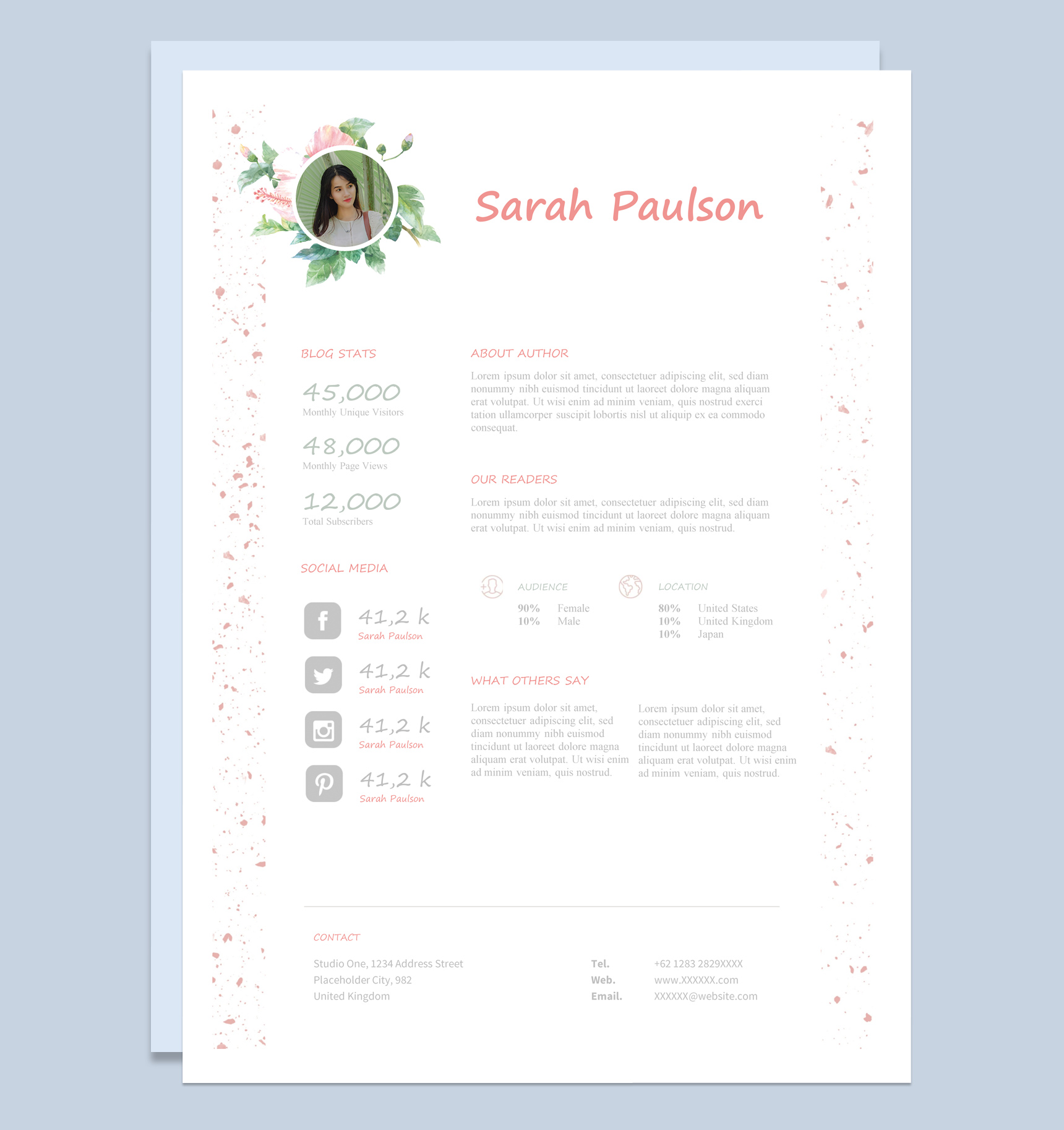 粉色小清新风格英文求职简历Word模板