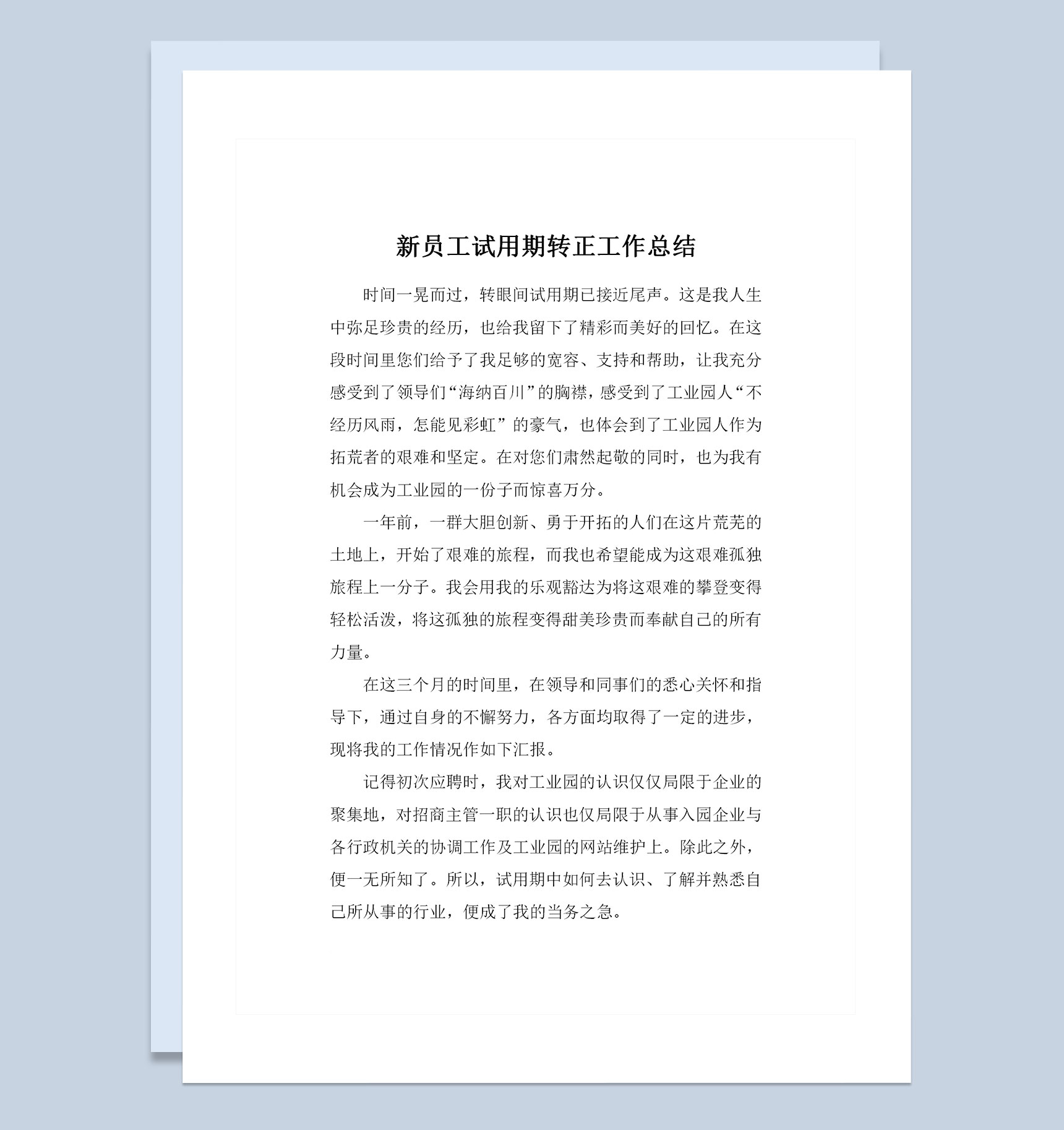 公司新员工试用期转正工作总结范本Word模板
