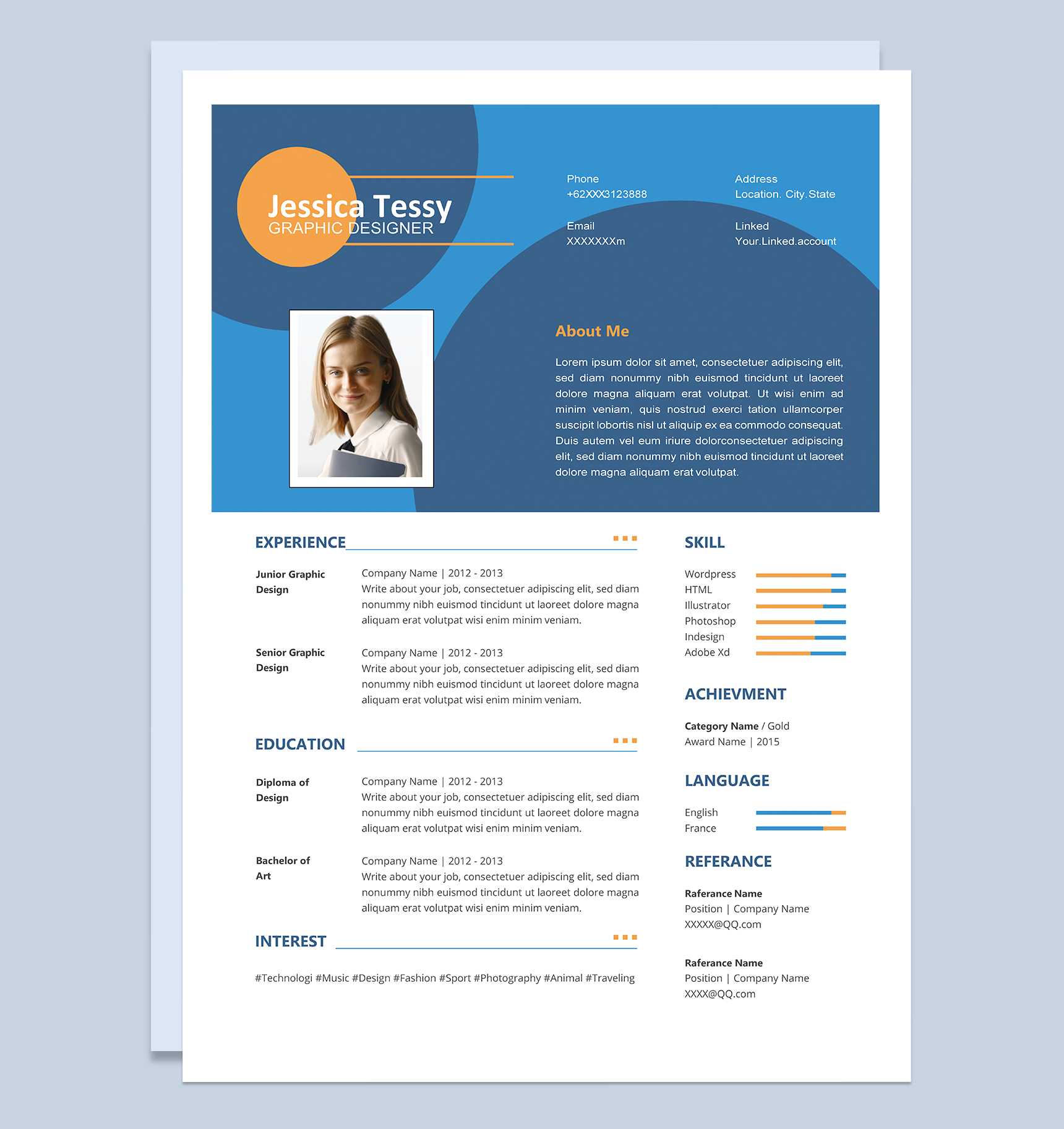 精美英文版平面设计师岗位个人求职简历Word模板