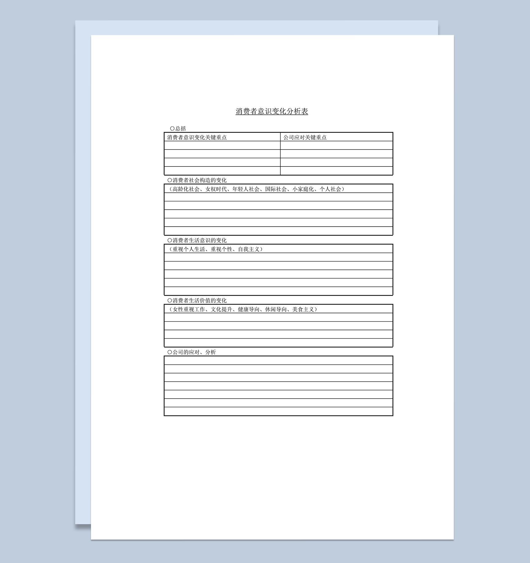 消费者意识变化分析表word模板