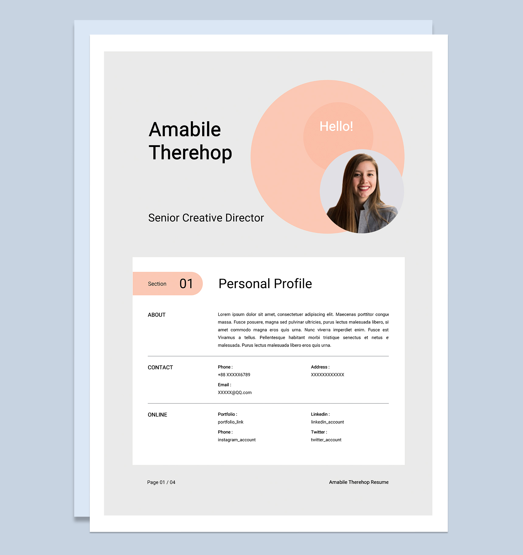 精致时尚资深创意总监岗位个人英文版简历Word模板