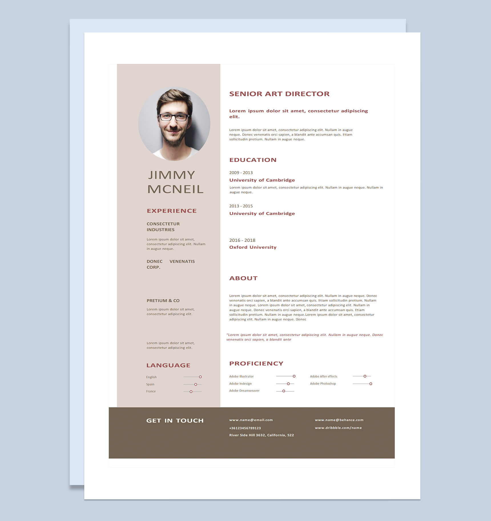 高级艺术总监通用的英文简历个人简历求职简历Word模板