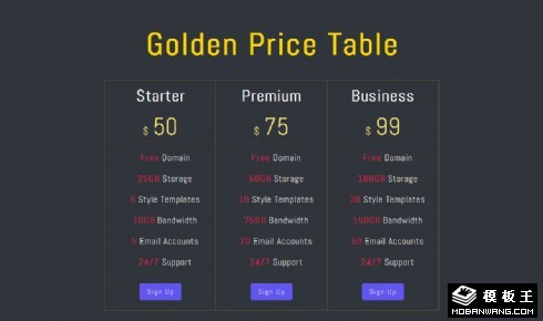 简单价格参数表响应式网页模板