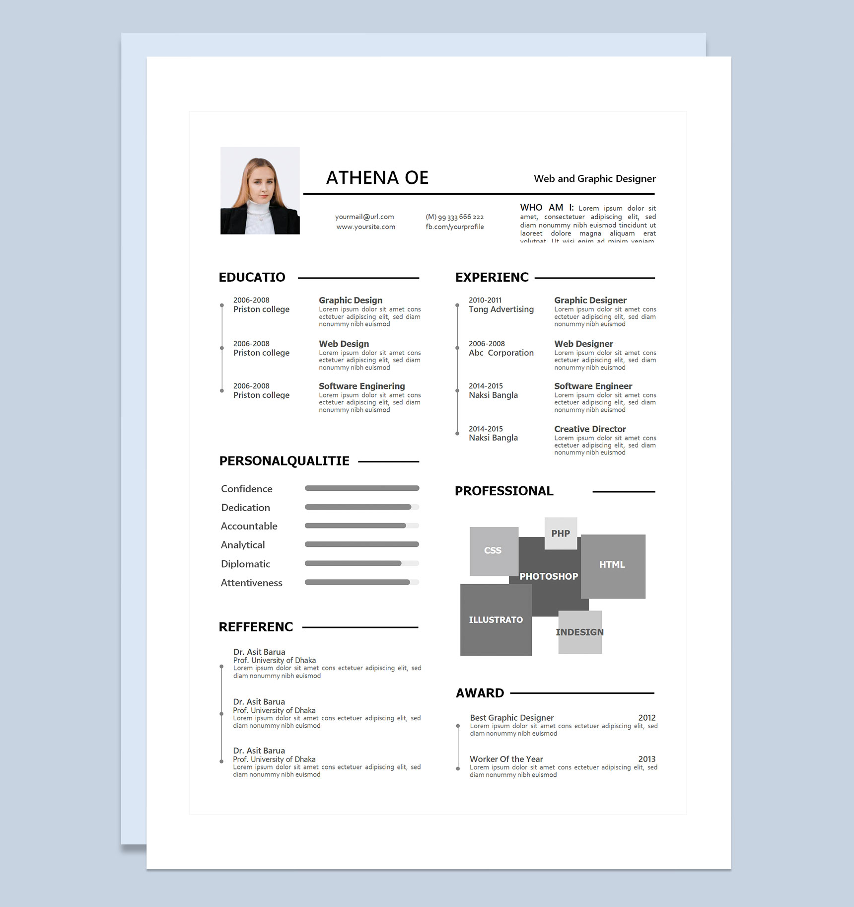 网页设计师平面设计师通用的个人简历求职简历Word模板