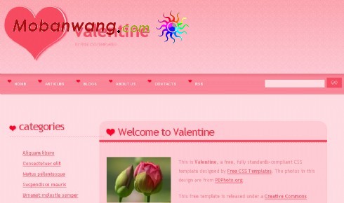 爱情主题BLOG网页模板