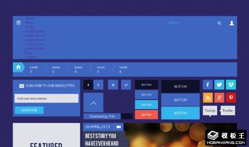 扁平博客杂志UI元素网页模板