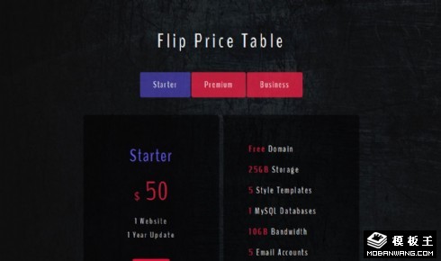 黑色产品参数价格切换响应式网页模板