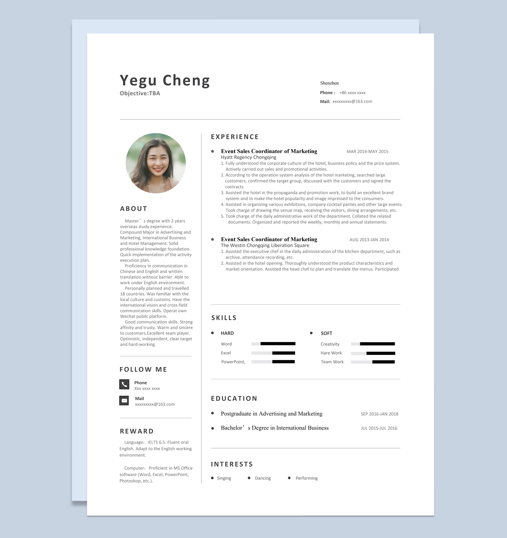 白色简约风格大学生个人英文求职简历Word模板