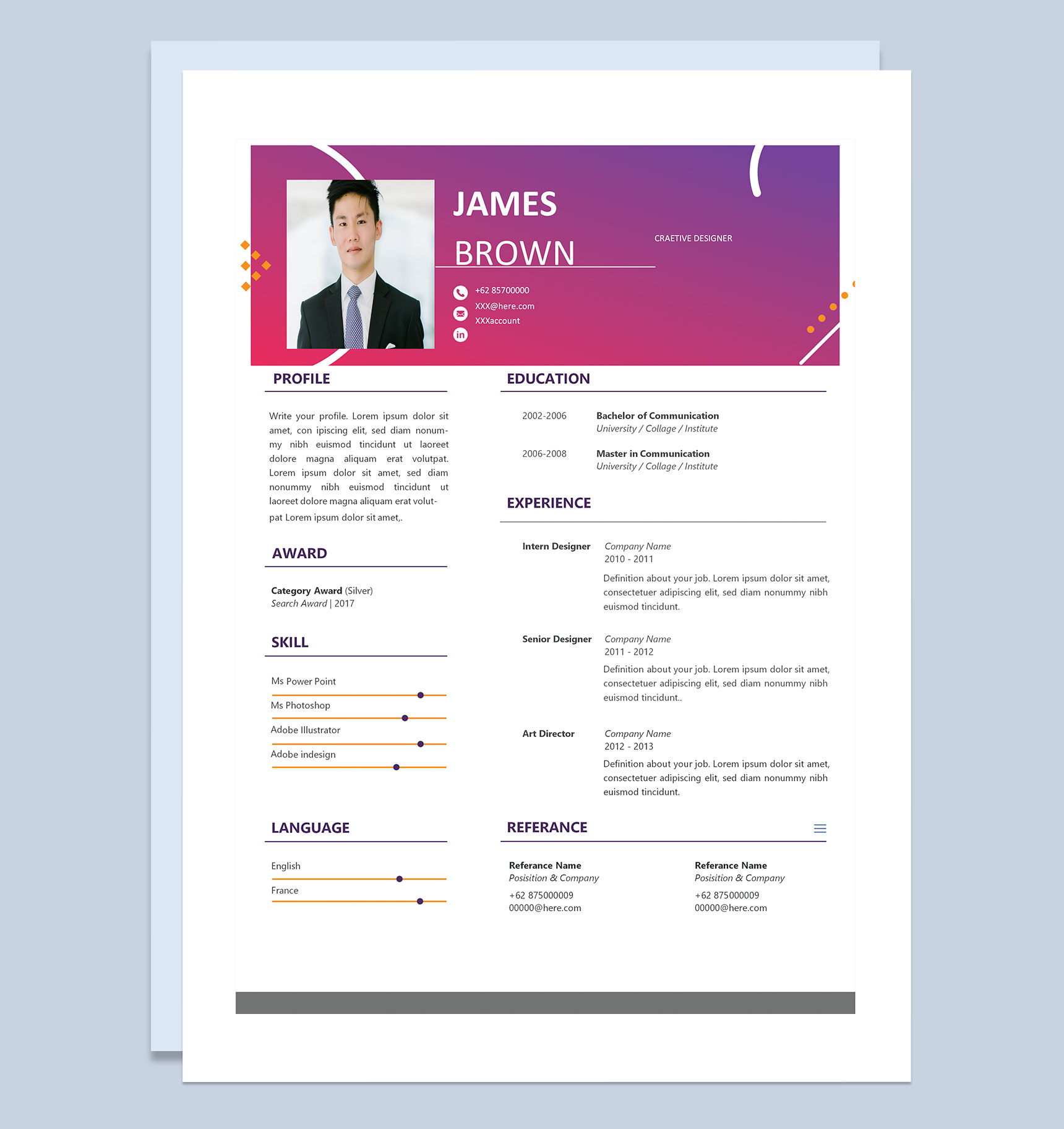 简约风创意设计师英文简历求职简历Word模板