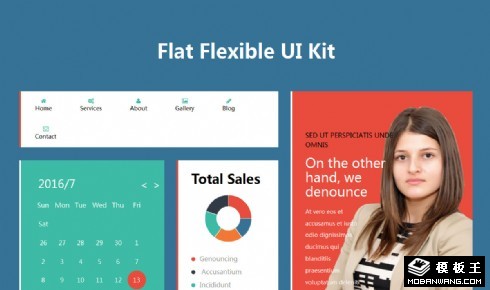 多种扁平UIKIT组件响应式网页模板