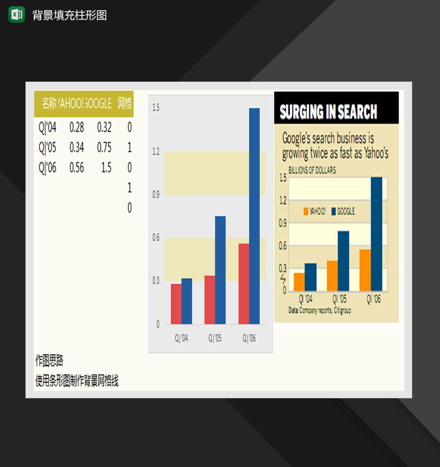 数据分析背景填充柱形图Excel模板