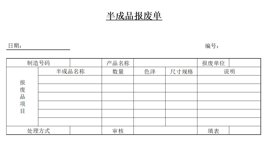 采购管理模板 半成品报废单模板.xltx