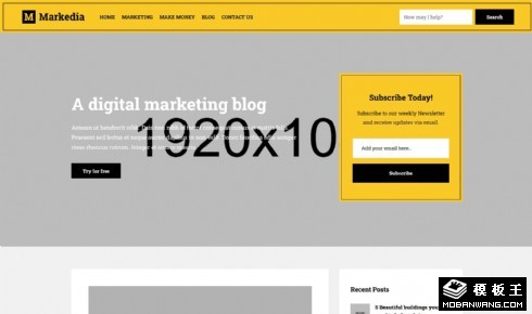 黄色分类日志动态响应式网页模板