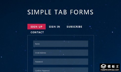 深蓝标签切换表单响应式网页模板