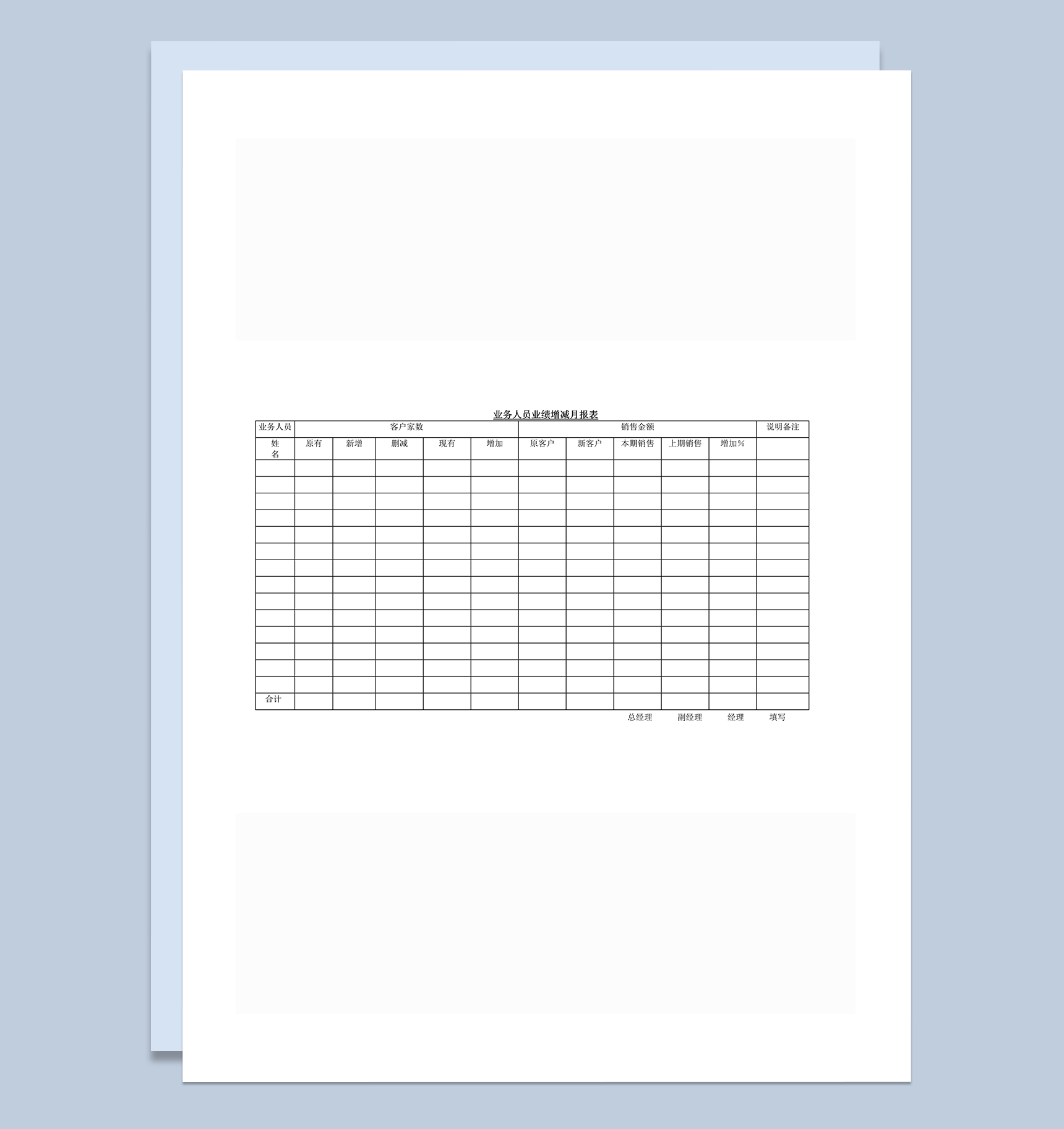 业务人员业绩增减月报表word模板