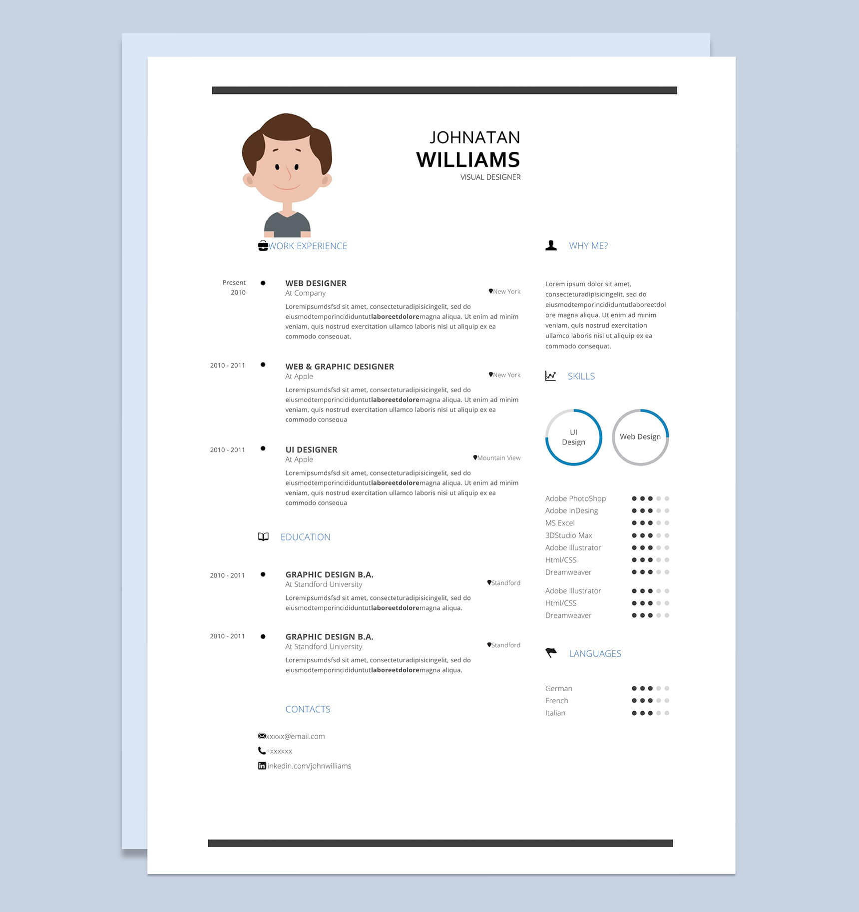 蓝白色高端大气英文求职简历Word模板