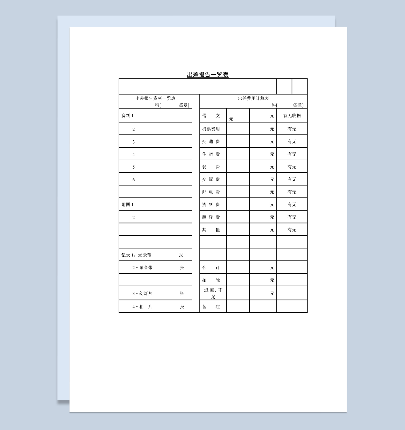 出差工作学习报告一览表Word模板