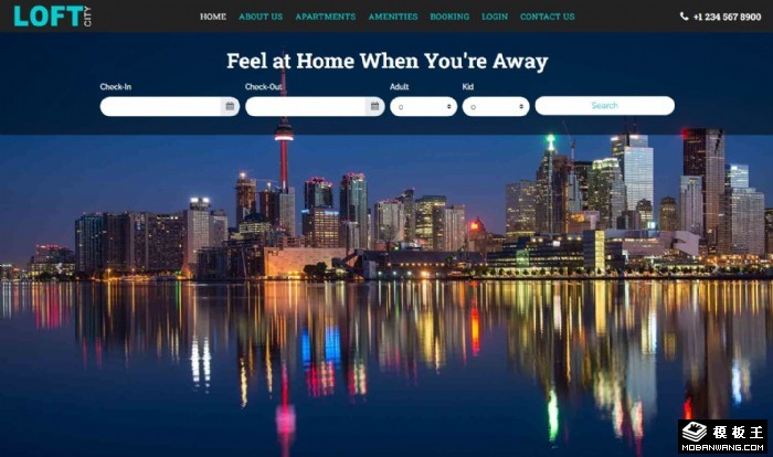 公寓酒店客房预订网页模板