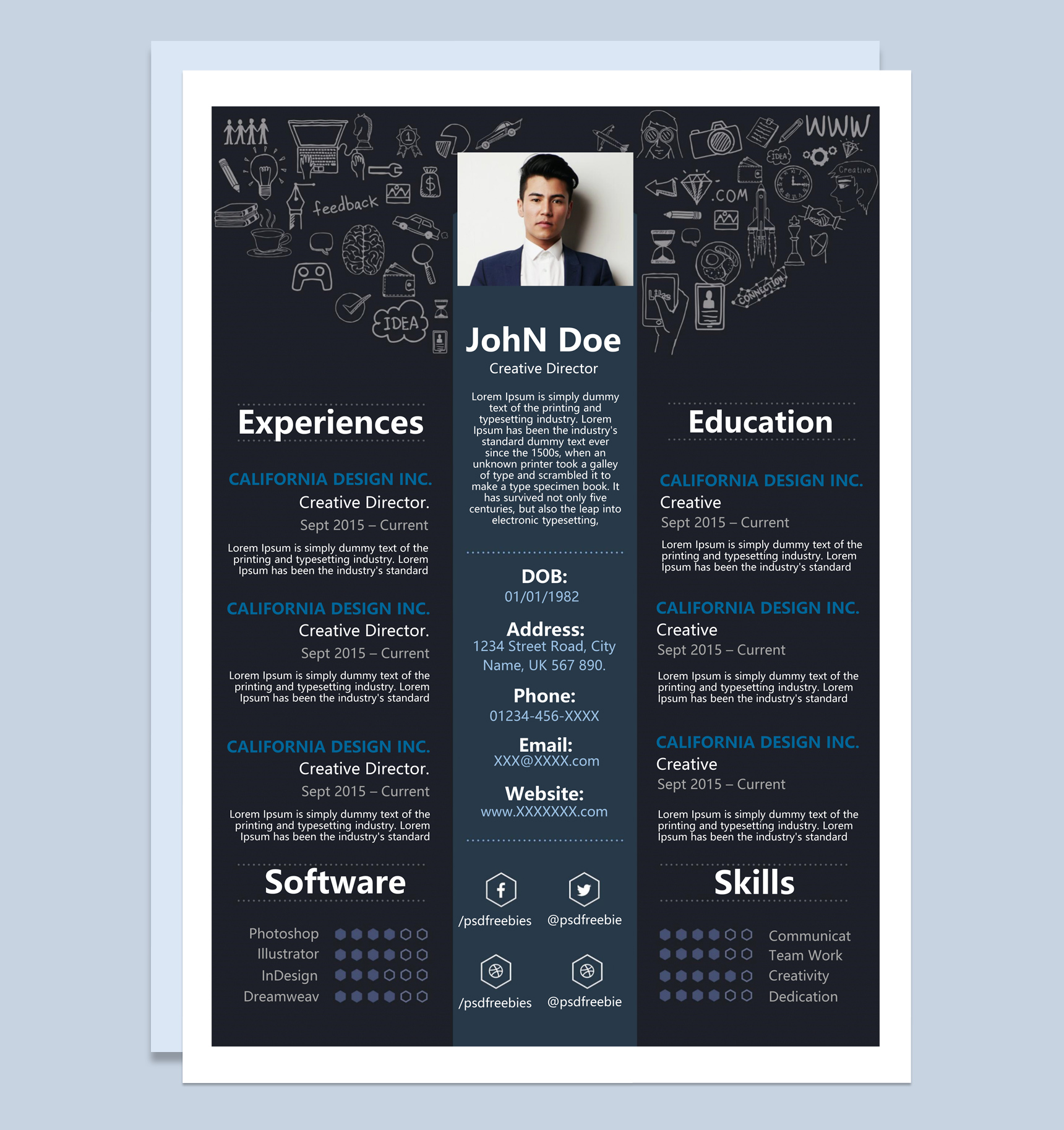 黑色商务风格创意总监个人求职英文简历Word模板