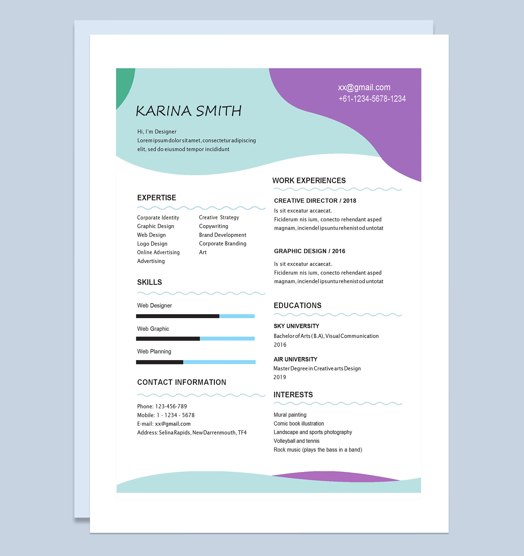 平面设计师美术设计师通用的个人简历求职简历Word模板