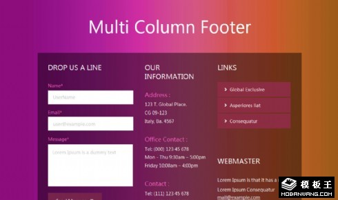 底部联系方式链接响应式网页模板