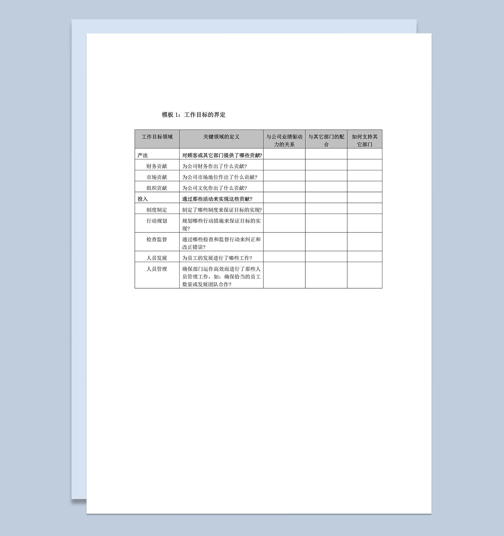 工作目标的界定明细详情报表word模板