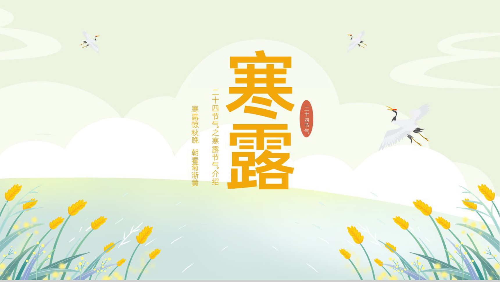 黄色小清新二十四节气寒露节气介绍寒露的三候PPT模板