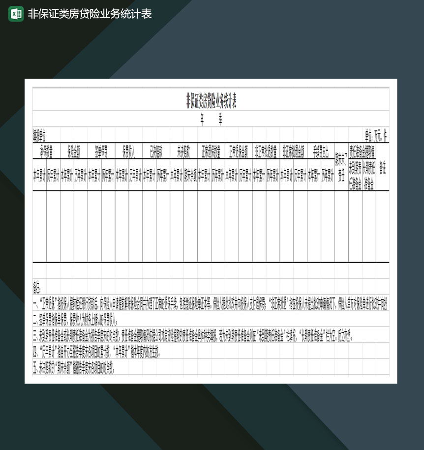 非保证类房贷险业务统计表Excel模板