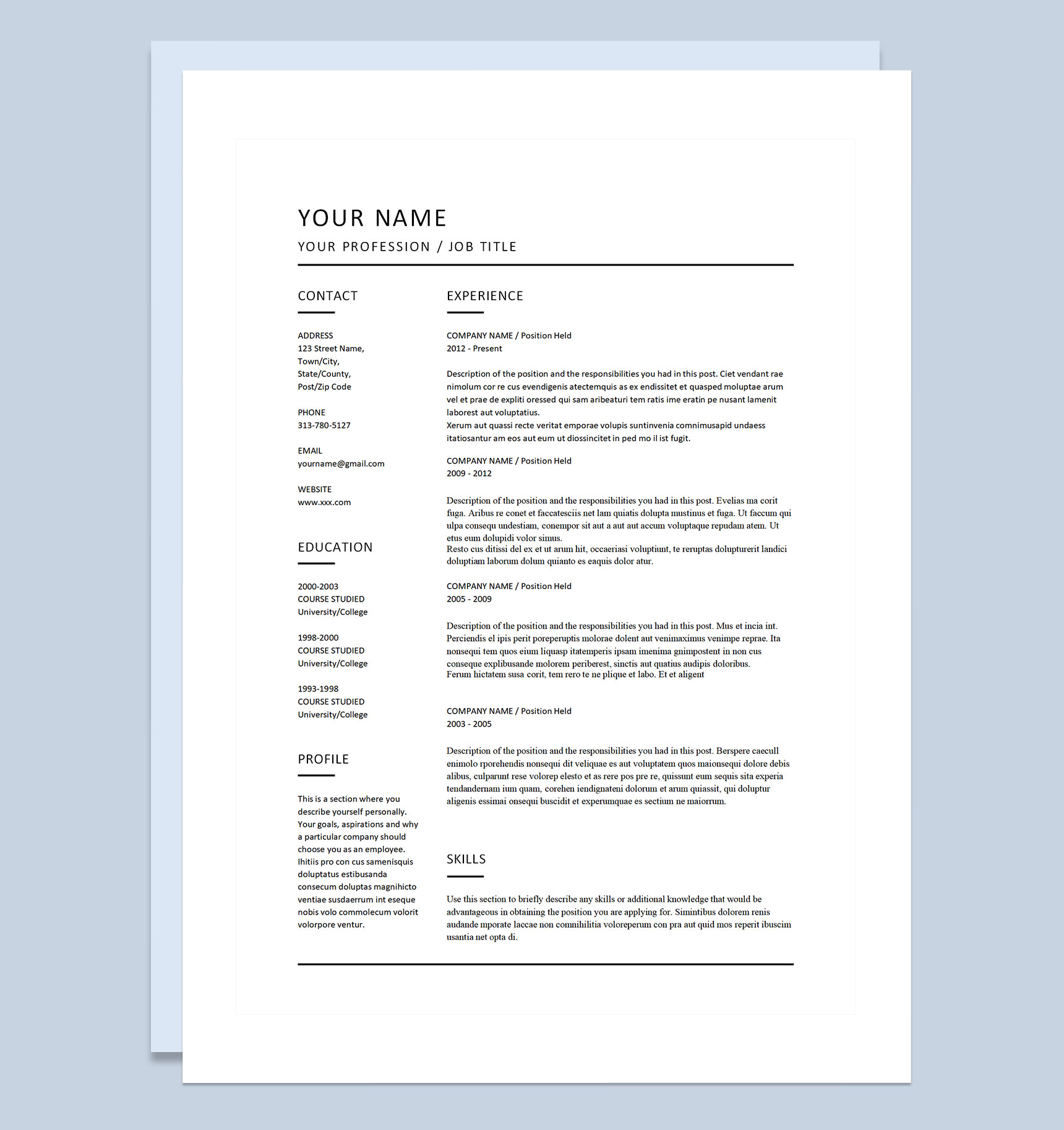 极简风外企岗位求职通用英文简历个人简历自荐信Word模板