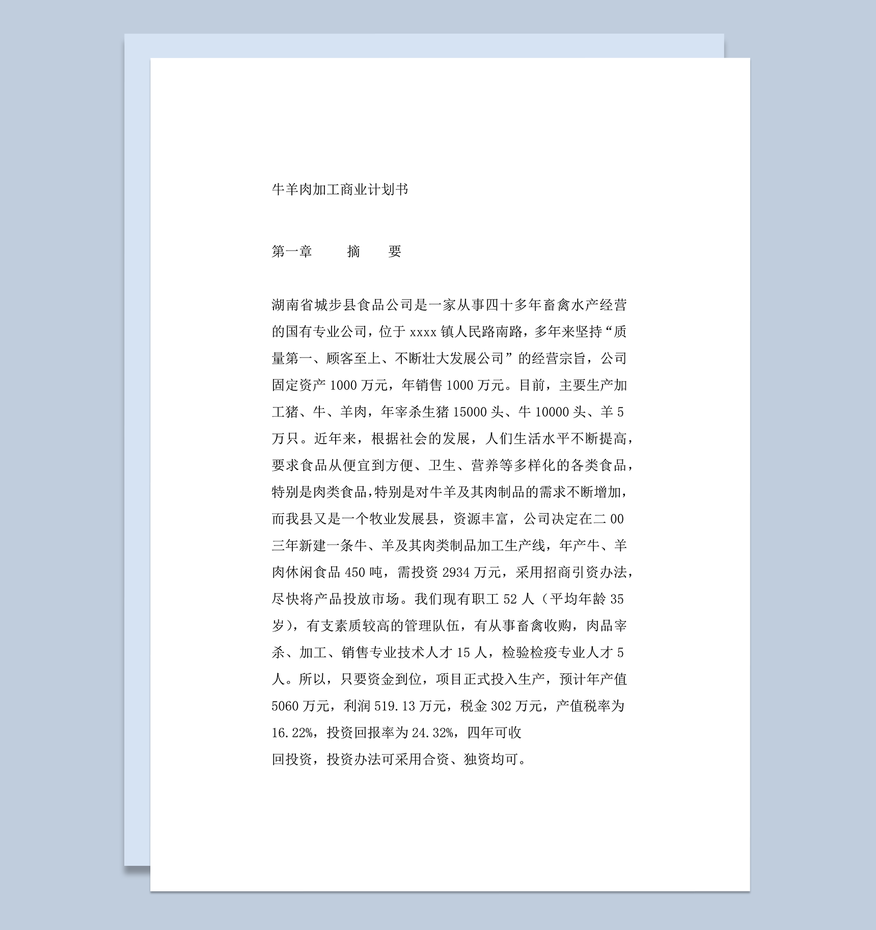 牛羊肉加工商业计划书word模板