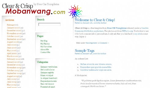 简洁三列BLOG网页模板