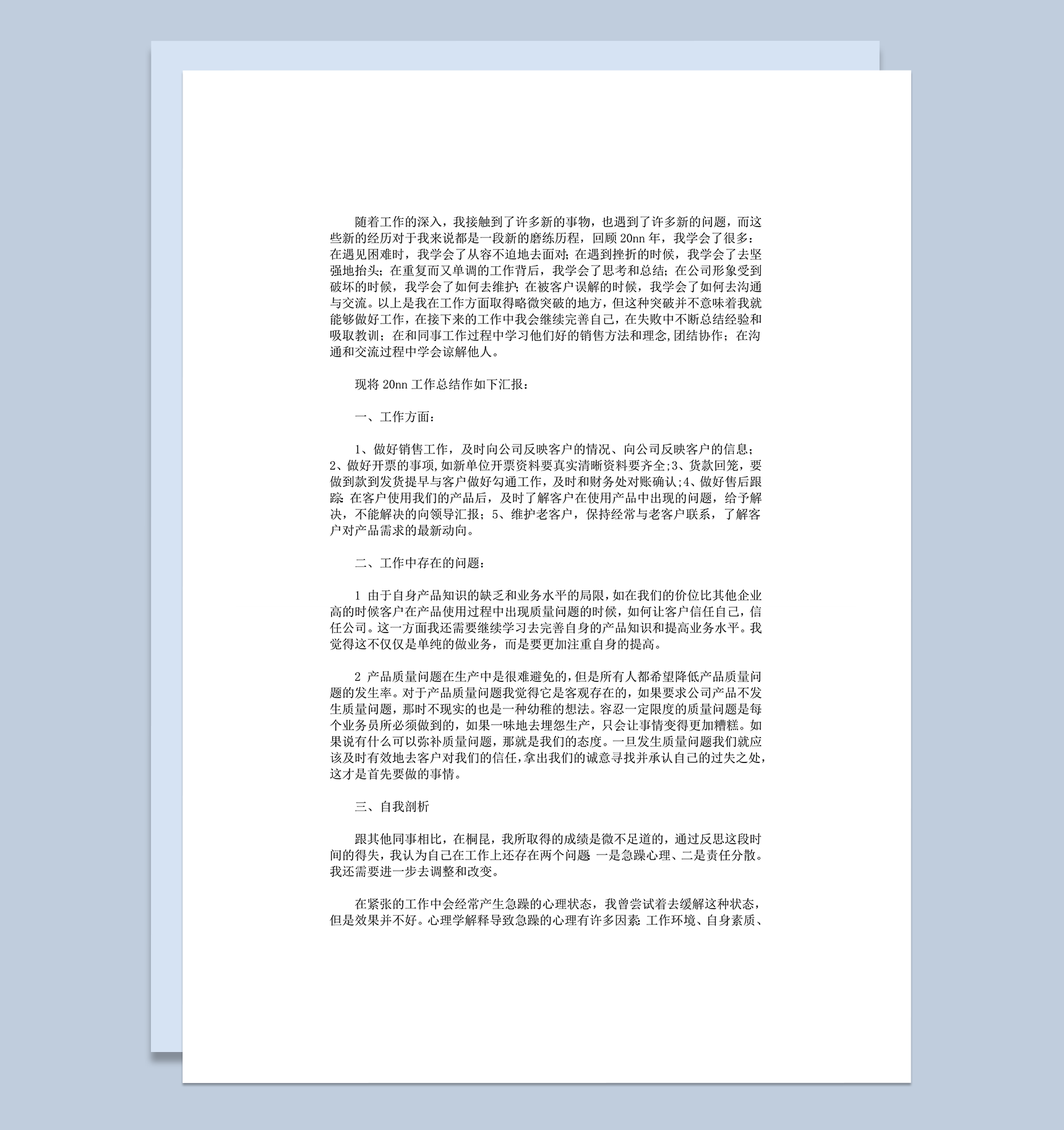 销售工作年度总结报告word模板