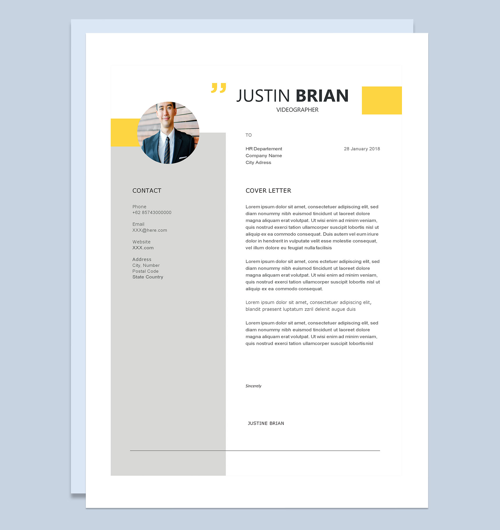 灰色欧美风摄像师求职通用简历Word模板